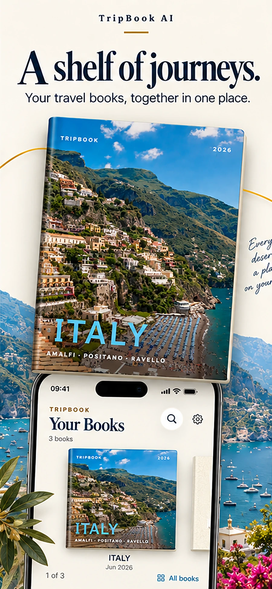 TripBook book library — A shelf of journeys.