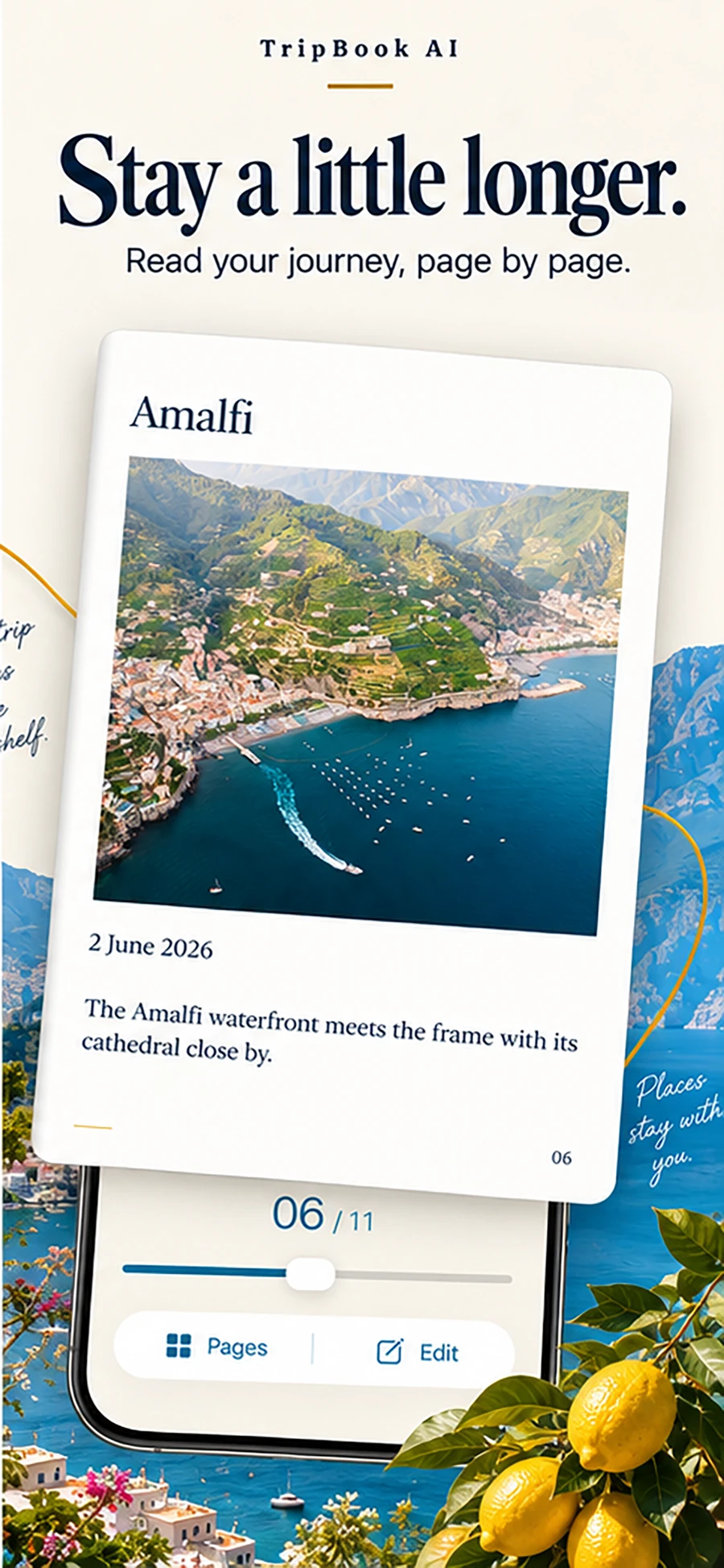 Written travel journal chapter displayed in TripBook