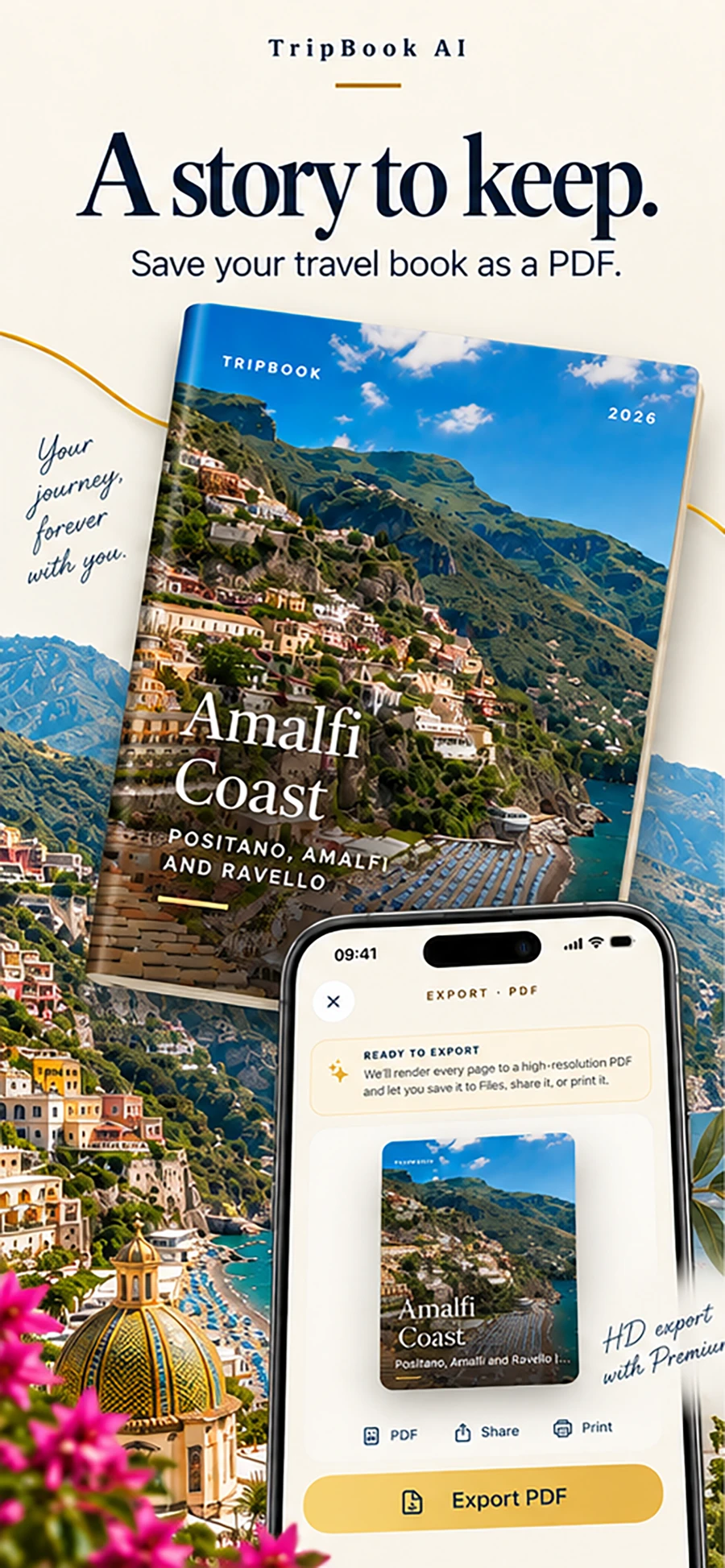 TripBook PDF export preview — A story to keep.