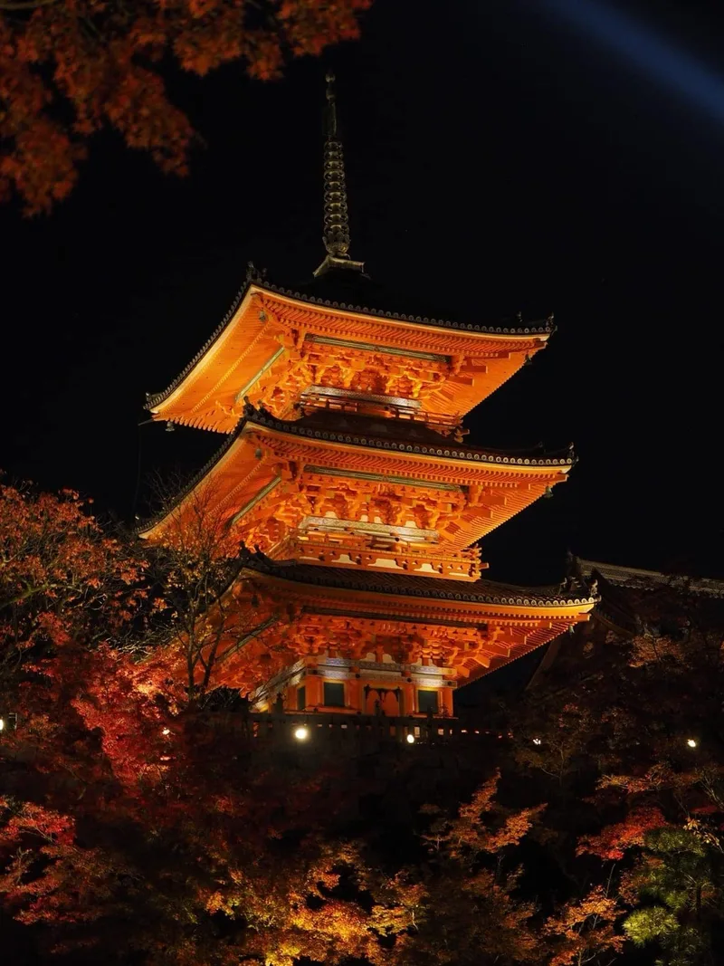 Temple at night, the kind of photograph that opens a travel scrapbook chapter